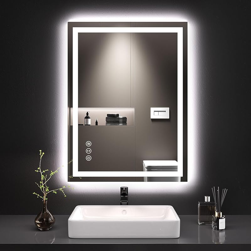LOAAO 24x32 LED Bathroom Mirror with Lights Anti-Fog Dimmable Backlit 