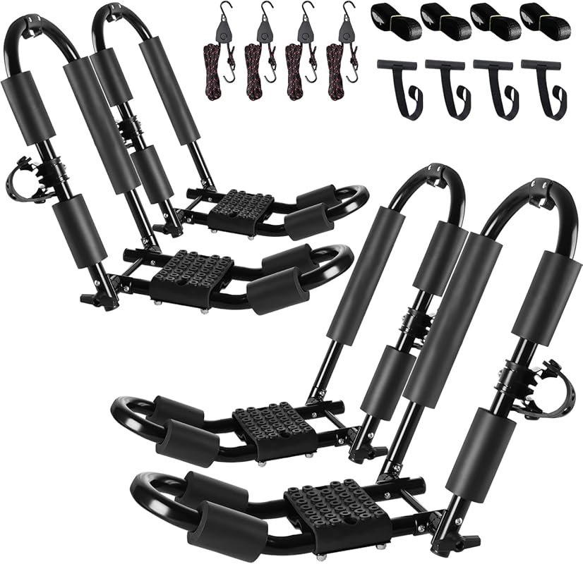 FORWODE Premium J-Bar Kayak Roof Rack 2 Pairs Folding Adjustable Heavy