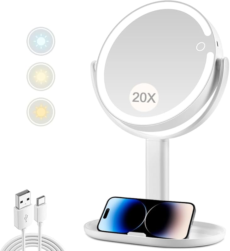 MIYADIVA 8.8 Inch 20X 2-Sided Lighted Magnifying Vanity Makeup Mirror 