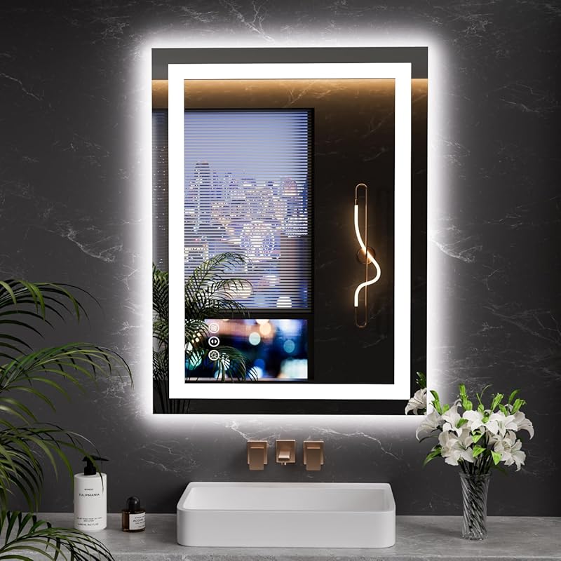 LOAAO 23.6x31.5 LED Bathroom Mirror with Lights Anti-Fog Dimmable Memo
