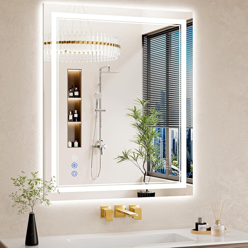 30x36 LED Bathroom Mirror with Lights Anti-Fog Backlit Front Lit Dimma