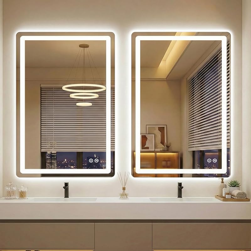 AMOISE 36x24 LED Bathroom Vanity Mirror with Lights 2-Pack Anti-Fog Di