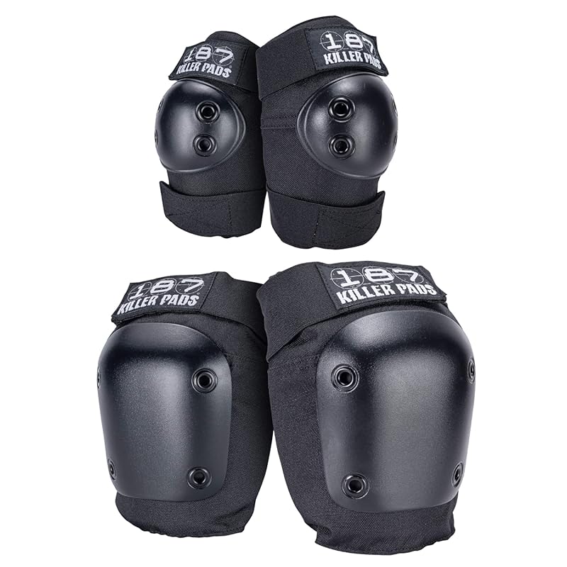 187 Killer Large/X-Large Black Knee & Elbow Pads Combo Pack for Skatin