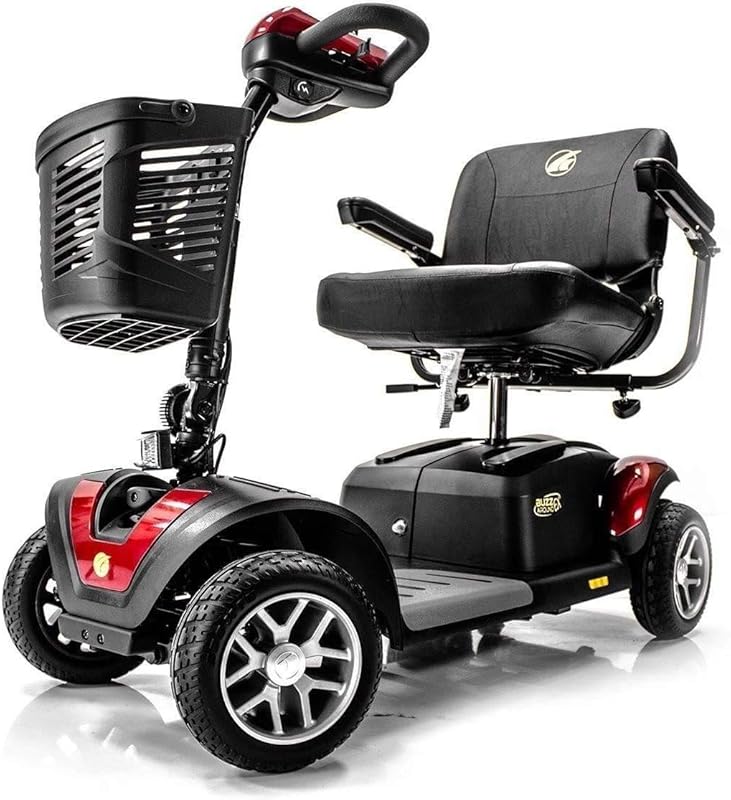 BUZZAROUND EX Extreme 4-Wheel Heavy Duty Travel Scooter, Red, 18-Inch