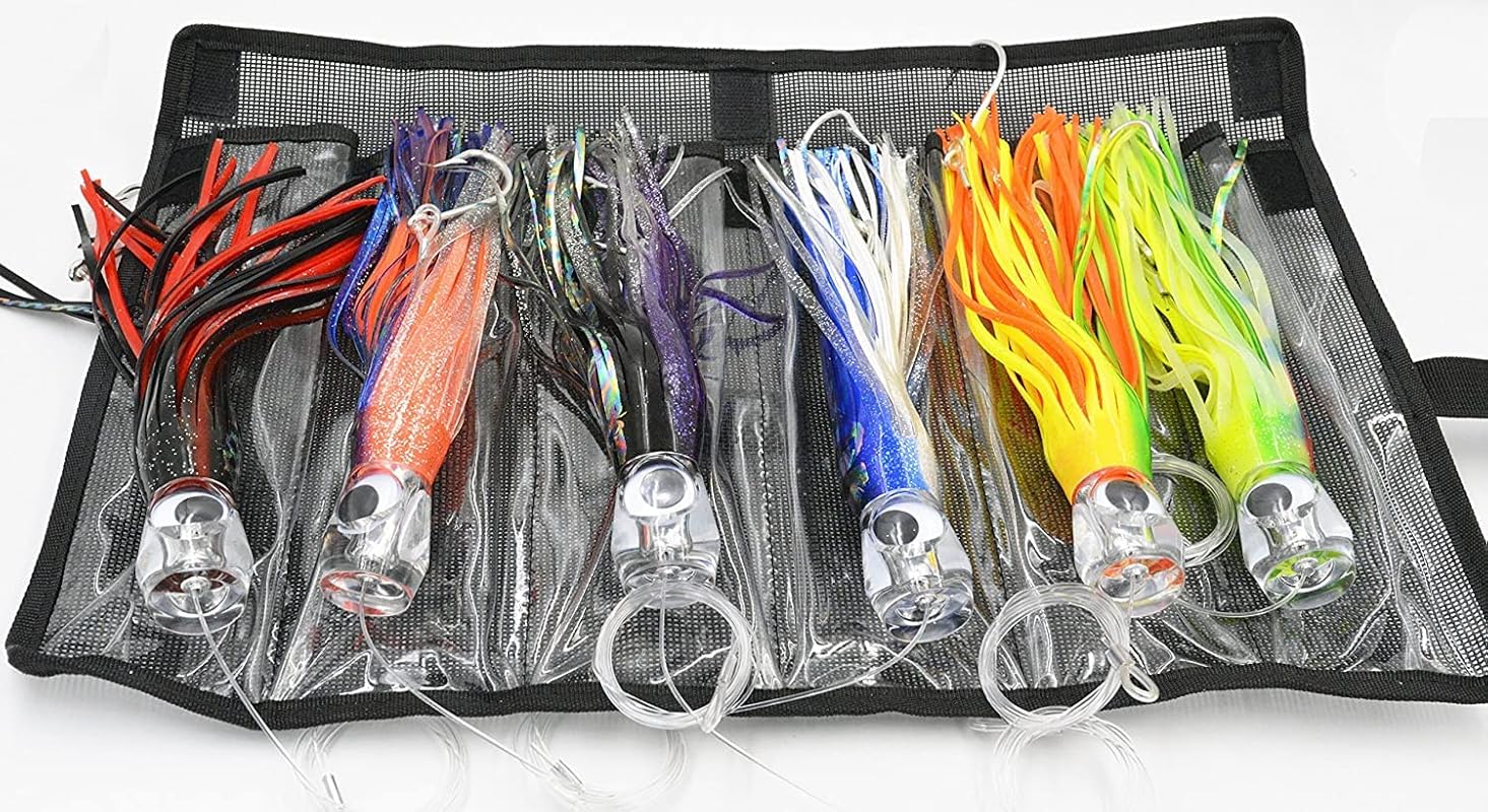 6-Piece Rigged Saltwater Trolling Lure Set for Pelagic Fish in Black B