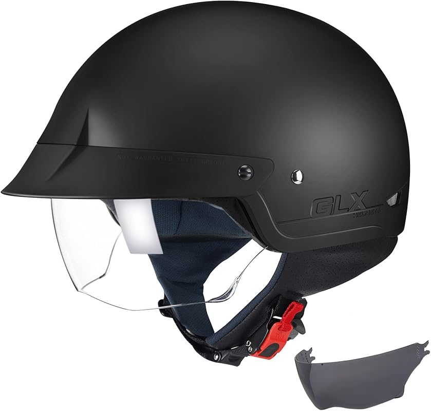 GLX M14 Open Face Motorcycle Helmet, Matte Black, DOT Approved