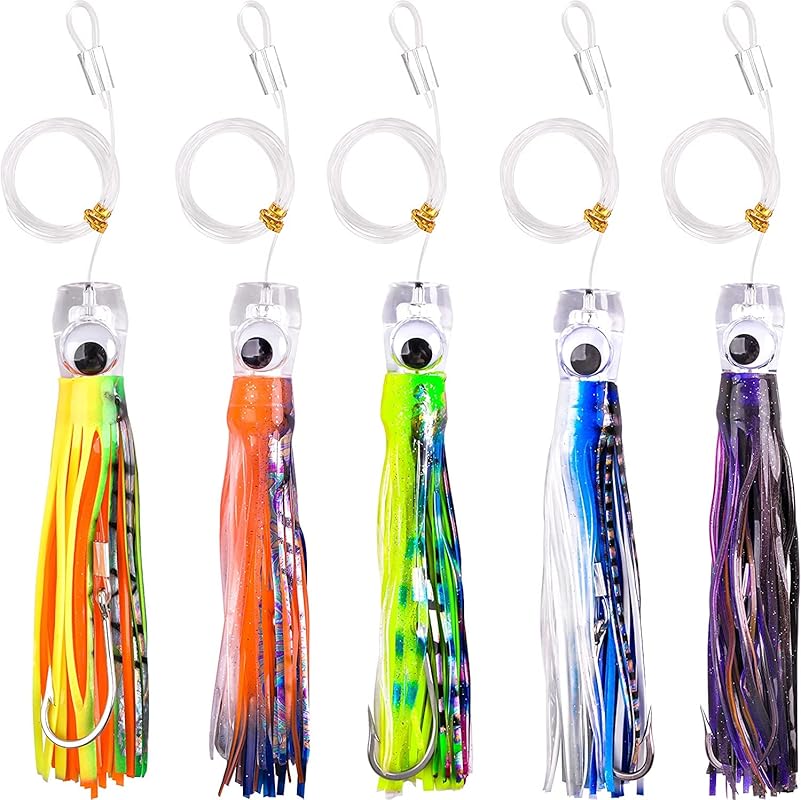 6/9 Inch Saltwater Trolling Lures with Squid Skirt for Mahi, Marlin &