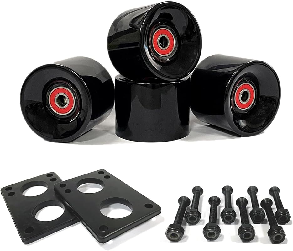 LOOEEL 70mm Longboard Wheels 80A with ABEC-9 Bearings, Riser Pads & Ha
