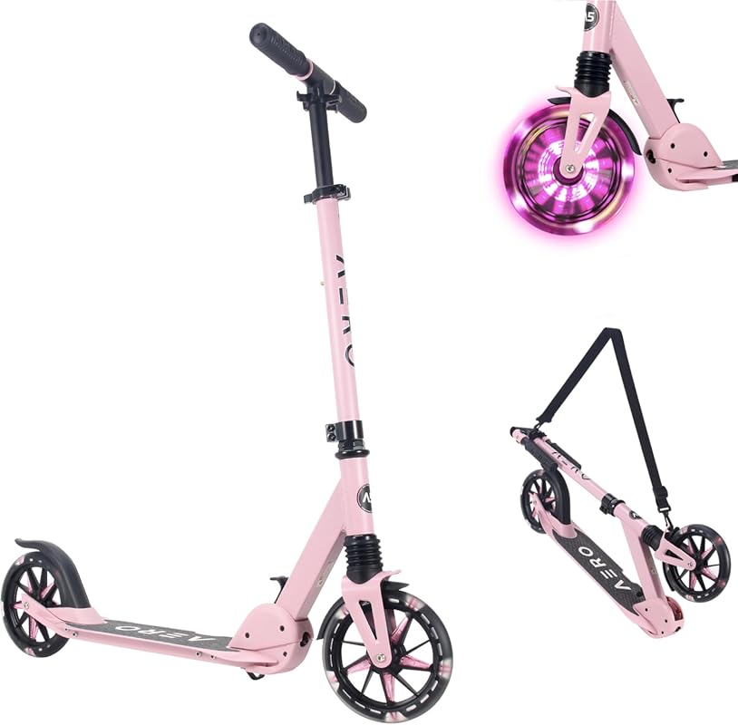 AERO MOBILITY Light-Up Foldable Kick Scooter with Shock Absorption & H