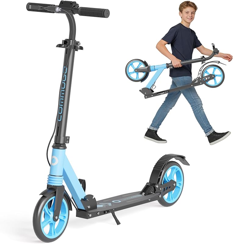 Foldable Kick Scooter with Dual Brakes & Big Wheels for Kids, Teens, A