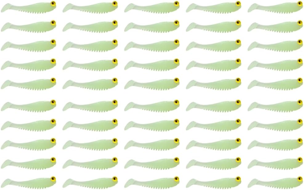 50PCS Glow-in-the-Dark Green Plastic Fishing Baits for Bass, Crappie &