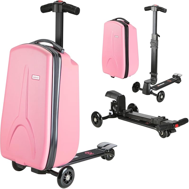 Pink Foldable 4-in-1 Scooter Luggage for Ages 4-12 – Detachable Ride-O