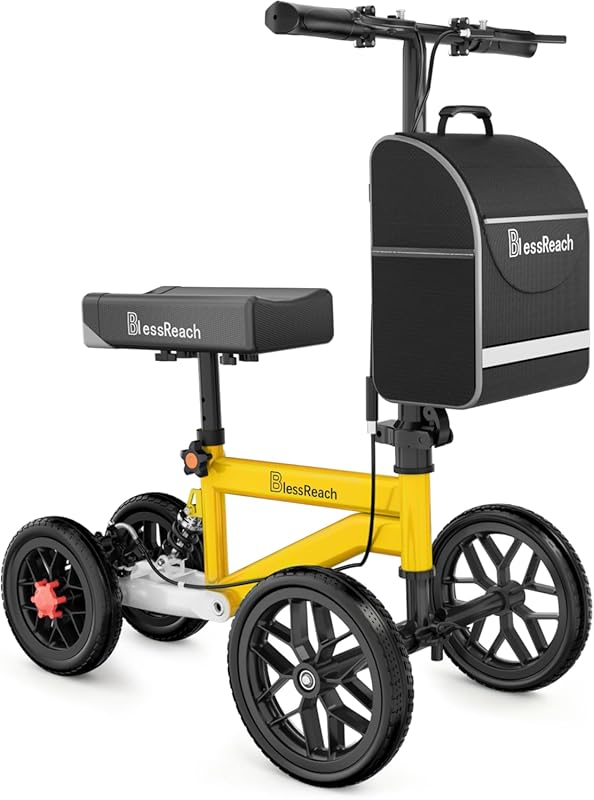 Compact Steerable Knee Walker with Dual Brakes – Yellow