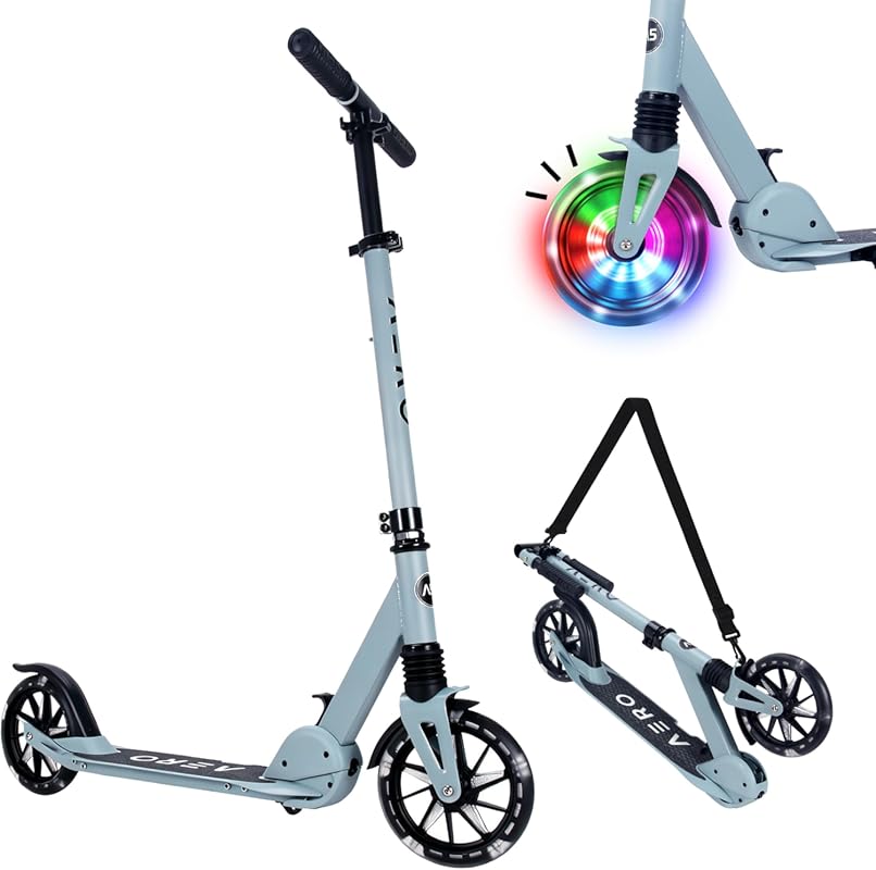 AERO MOBILITY Kids Scooter 6+ with Light-Up Wheels, Hand Brake, Rubber
