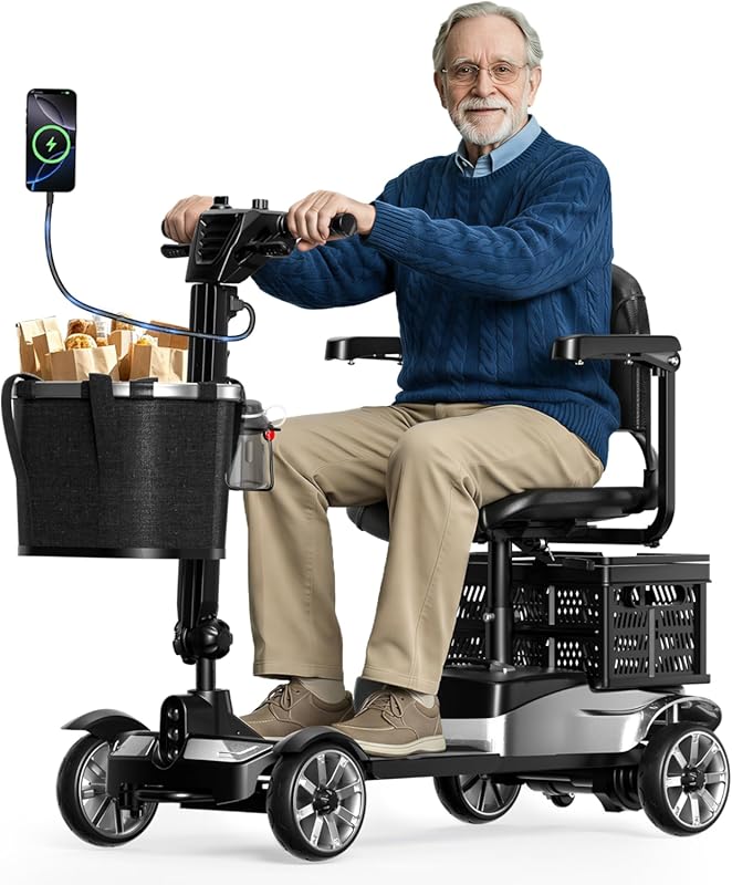 4-Wheel Motorized Mobility Scooter for Adults with Storage Basket, 350
