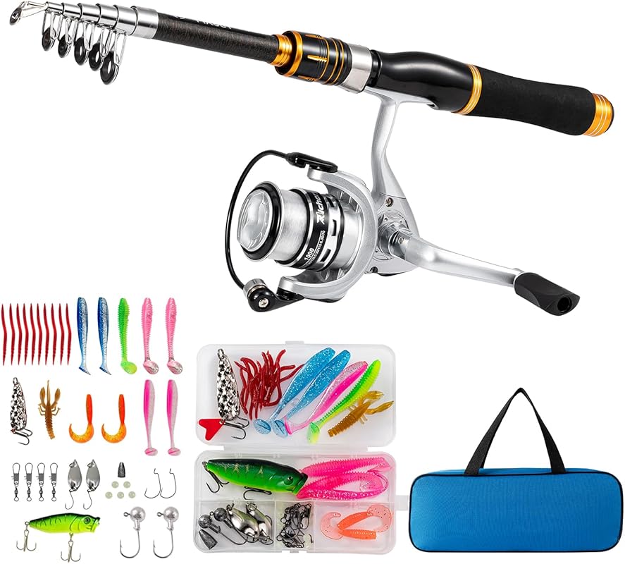 Telescopic Fishing Rod & Reel Combo with Tackle Box & Lures for Bass/T