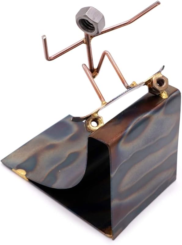 Handmade Metal Skateboarder Pipe Figurine, Unique Desk Accessory, Crea