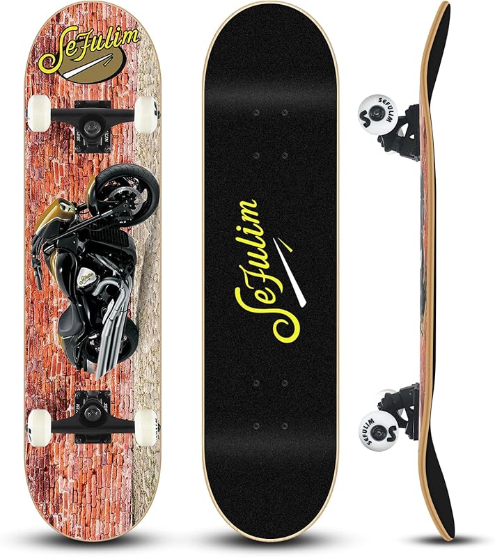 31x8 Inch Complete Skateboard with Canadian Maple Double Kick Deck for
