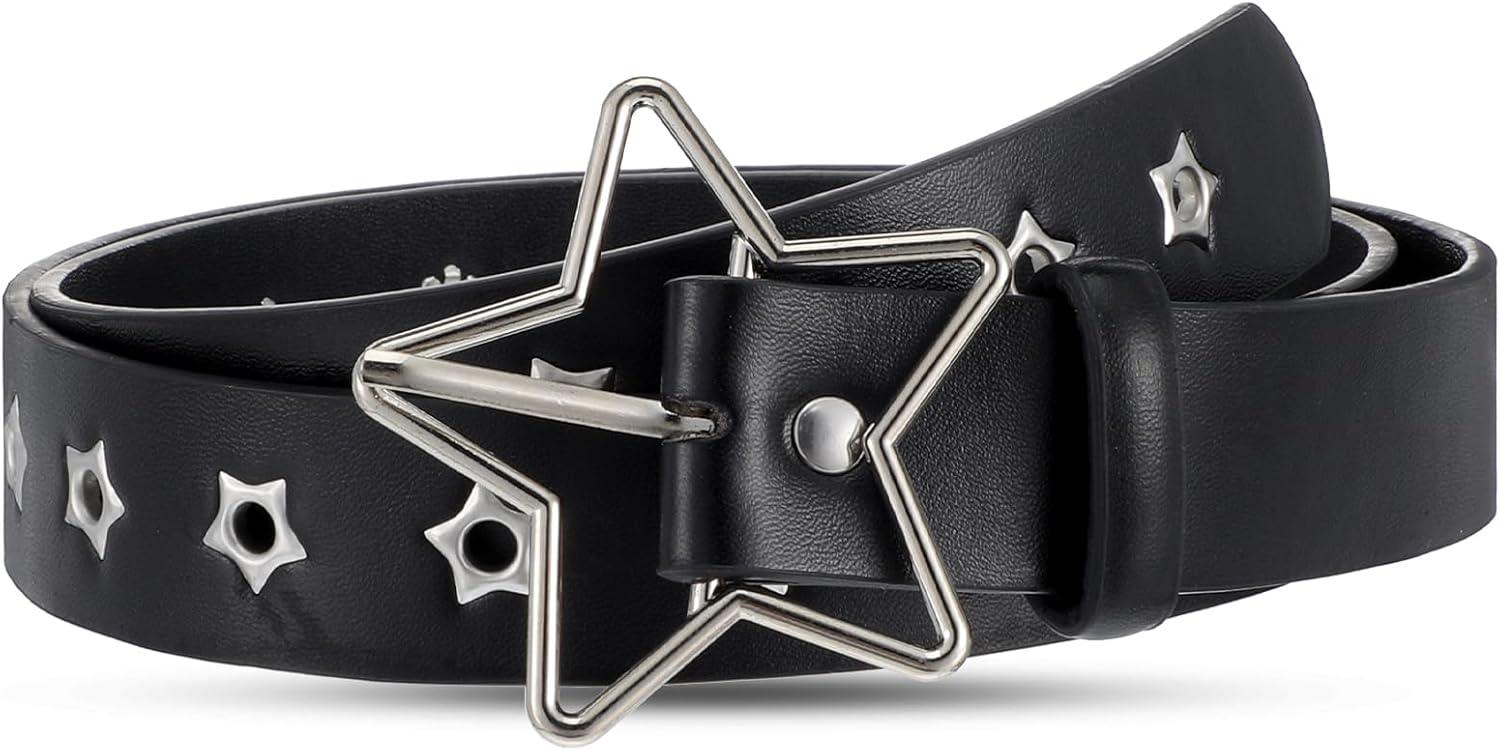 Black Studded Star Leather Belt