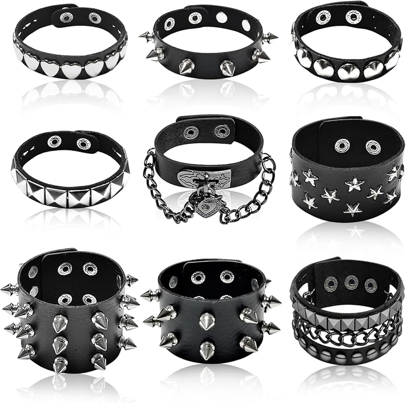 Leather Spiked Punk Bracelet