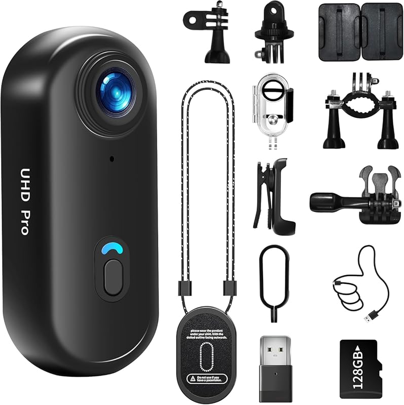 4K Thumb Action Camera with 128GB Card, Magnetic Wearable Body Cam for